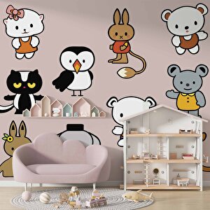 Minik Dostlar Çocuk Odası Duvar Kağıdı Baskı - Dkm398056 450x260 cm