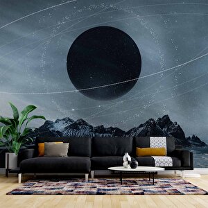 Dağ Ve Siyah Ay Manzaralı Duvar Kağıdı Baskı - Dkm513093 325x300 cm