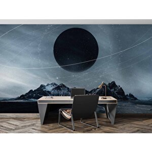 Dağ Ve Siyah Ay Manzaralı Duvar Kağıdı Baskı - Dkm513015 475x200 cm