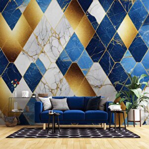 3 Boyutlu Lacivert Altın Mermer Desenli Duvar Kağıdı - Dkm756116 375x315 cm