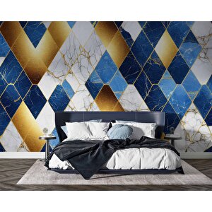3 Boyutlu Lacivert Altın Mermer Desenli Duvar Kağıdı - Dkm756116 375x315 cm