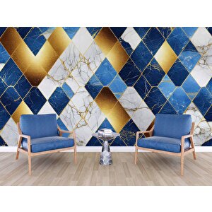 3 Boyutlu Lacivert Altın Mermer Desenli Duvar Kağıdı - Dkm756116