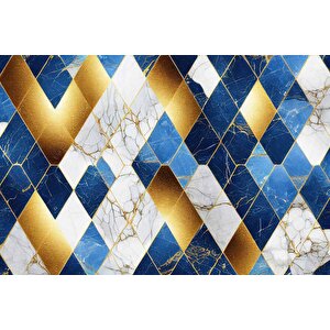 3 Boyutlu Lacivert Altın Mermer Desenli Duvar Kağıdı - Dkm756116
