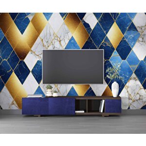 3 Boyutlu Lacivert Altın Mermer Desenli Duvar Kağıdı - Dkm756027 250x240 cm