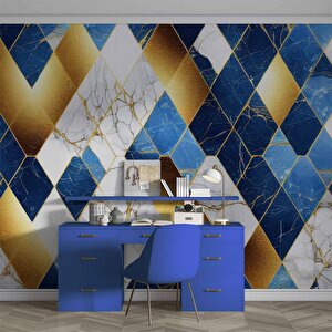 3 Boyutlu Lacivert Altın Mermer Desenli Duvar Kağıdı - Dkm756070