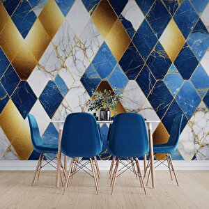 3 Boyutlu Lacivert Altın Mermer Desenli Duvar Kağıdı - Dkm756070