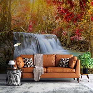 Sonbahar Orman Ve Şelale Manzaralı Duvar Kağıdı 800x200 cm