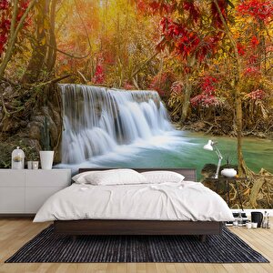 Sonbahar Orman Ve Şelale Manzaralı Duvar Kağıdı 800x200 cm