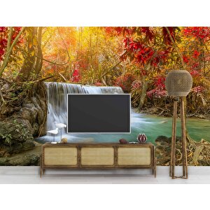 Sonbahar Orman Ve Şelale Manzaralı Duvar Kağıdı 800x200 cm