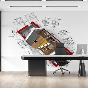 Mimari Proje Çizimi Gayrimenkul Emlak Ve Gayrimenkul Duvar Kağıdı Baskı - Dkm322107 100x315 cm