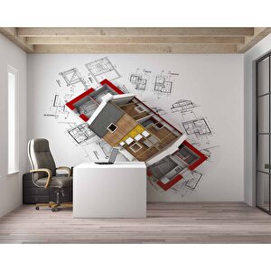 Mimari Proje Çizimi Gayrimenkul Emlak Ve Gayrimenkul Duvar Kağıdı Baskı - Dkm322107 100x315 cm