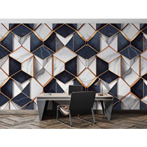 Siyah Beyaz 3 Boyutlu Mermer Temalı Duvar Kağıdı - Dkm598051