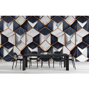 Siyah Beyaz 3 Boyutlu Mermer Temalı Duvar Kağıdı - Dkm598051