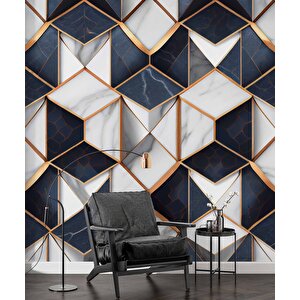 Siyah Beyaz 3 Boyutlu Mermer Temalı Duvar Kağıdı - Dkm598051