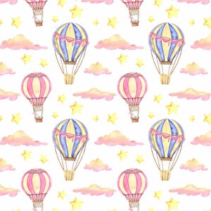 Uçan Balon Temalı Çocuk Odası Duvar Kağıdı Baskı - Dkm188026