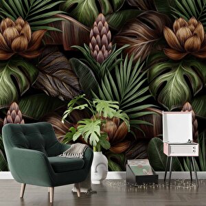 Botanik Bahçe Tropikal Yaprak Desenli Duvar Kağıdı Baskı - Dkm-018_71052