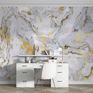 Beyaz-altın Mermer Desenli Duvar Kağıdı Baskı - Dkm093071