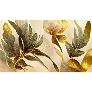 3 Boyutlu Altın Yaprak Çizim Temalı Duvar Kağıdı - Dkm900047
