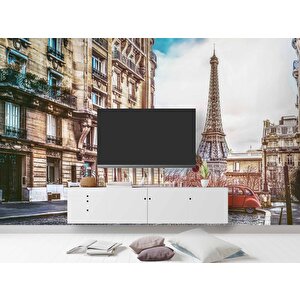 Paris Sokak Ve Eyfel Kulesi Manzaralı Duvar Kağıdı Baskı - Dkm552012 400x200 cm