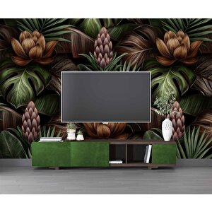 Botanik Bahçe Tropikal Yaprak Desenli Duvar Kağıdı Baskı - Dkm-018_97549 900x200 cm