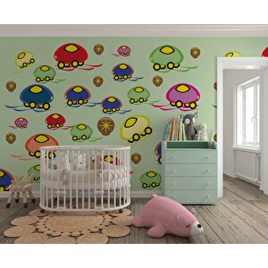 Mantar Arabalar Çocuk Odası Duvar Kağıdı Baskı - Dkm408015 475x200 cm