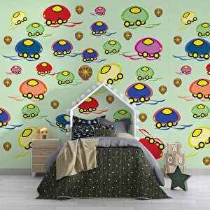Mantar Arabalar Çocuk Odası Duvar Kağıdı Baskı - Dkm408017