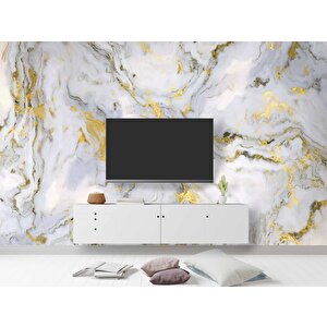 Beyaz-altın Mermer Desenli Duvar Kağıdı Baskı - Dkm093035 450x240 cm