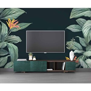 Yeşil Yaprak Görünümlü Duvar Kağıdı Baskı - Dkm560056 450x260 cm