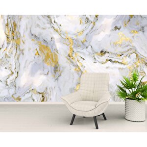 Beyaz-altın Mermer Desenli Duvar Kağıdı Baskı - Dkm093068