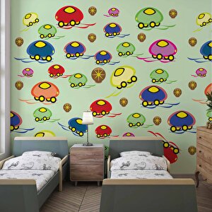 Mantar Arabalar Çocuk Odası Duvar Kağıdı Baskı - Dkm408040 600x240 cm