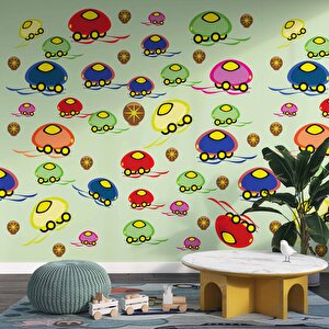 Mantar Arabalar Çocuk Odası Duvar Kağıdı Baskı - Dkm408040 600x240 cm