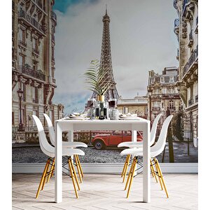 Paris Sokak Ve Eyfel Kulesi Manzaralı Duvar Kağıdı Baskı - Dkm552118