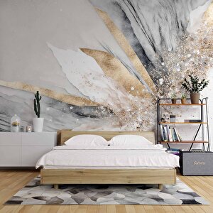 Altın Simli Açık Mermer Desenli Duvar Kağıdı - Dkm791087 150x300 cm