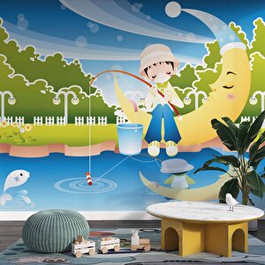Balıkçı Çocuk Ve Ay Çocuk Odası Duvar Kağıdı Baskı - Dkm368012 400x200 cm