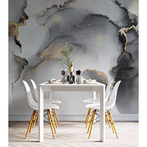 Siyah Gri Altın Simli Mermer Desenli Duvar Kağıdı - Dkm832102