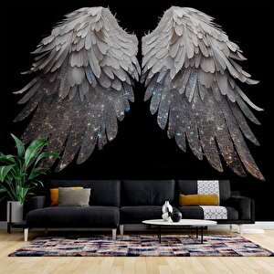 3 Boyutlu Gümüş Simli Kanat Desenli Duvar Kağıdı - Dkm771102 550x300 cm
