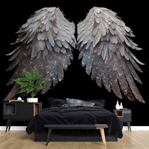 3 Boyutlu Gümüş Simli Kanat Desenli Duvar Kağıdı - Dkm771102 550x300 cm