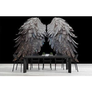 3 Boyutlu Gümüş Simli Kanat Desenli Duvar Kağıdı - Dkm771102