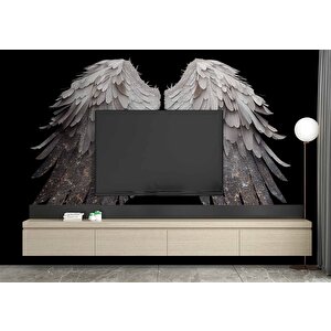 3 Boyutlu Gümüş Simli Kanat Desenli Duvar Kağıdı - Dkm771014 450x200 cm