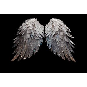 3 Boyutlu Gümüş Simli Kanat Desenli Duvar Kağıdı - Dkm771014