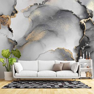 Siyah Gri Altın Simli Mermer Desenli Duvar Kağıdı - Dkm832099 475x300 cm