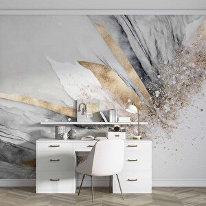 Altın Simli Açık Mermer Desenli Duvar Kağıdı - Dkm791082