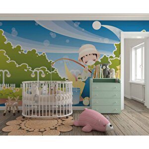 Balıkçı Çocuk Ve Ay Çocuk Odası Duvar Kağıdı Baskı - Dkm368104 700x300 cm