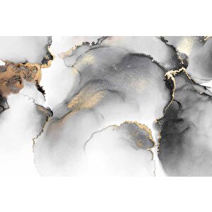 Siyah Gri Altın Simli Mermer Desenli Duvar Kağıdı - Dkm832039