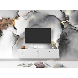 Siyah Gri Altın Simli Mermer Desenli Duvar Kağıdı - Dkm832031 350x240 cm