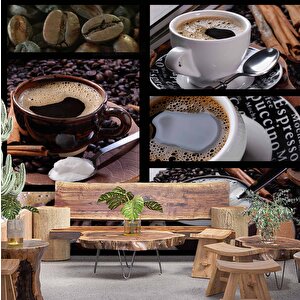 Kahveli Cafe Duvar Kağıdı Baskı - Dkm295038 525x240 cm