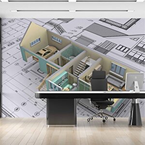 Mimari Proje Çizimi Gayrimenkul Emlak Ve Gayrimenkul Duvar Kağıdı Baskı - Dkm325051 325x260 cm