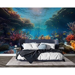 Japon Balıkları Ve Mercan Manzaralı Duvar Kağıdı - Dkm970018 550x200 cm