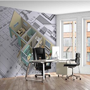 Mimari Proje Çizimi Gayrimenkul Emlak Ve Gayrimenkul Duvar Kağıdı Baskı - Dkm325031 350x240 cm