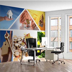 Ev Desenli Gayrimenkul Emlak Ve Gayrimenkul Duvar Kağıdı Baskı - Dkm339014 450x200 cm